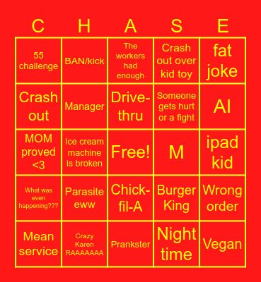 Fast food Bingo Card