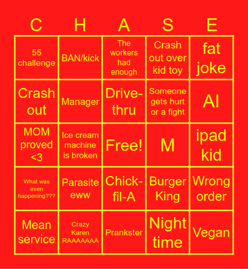 Fast food Bingo Card