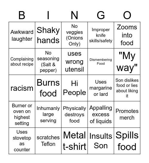 Kay's Cooking Bingo Card