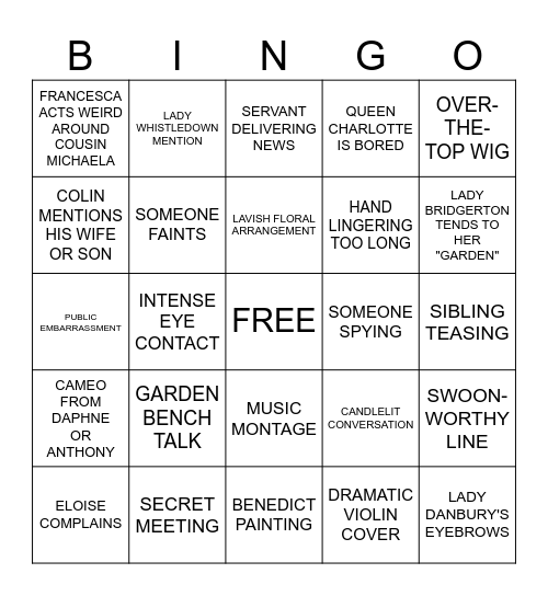 BRIDGERTON BINGO Card