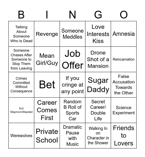 Vertical Movie Bingo Card