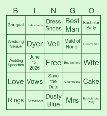Bridal Shower Bingo Card