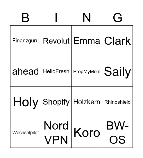 Manhunt Bingo Card