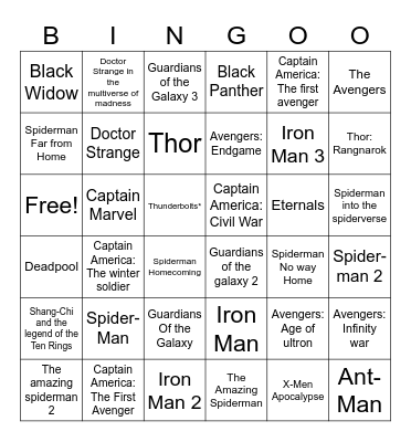 Marvel Bingo Card
