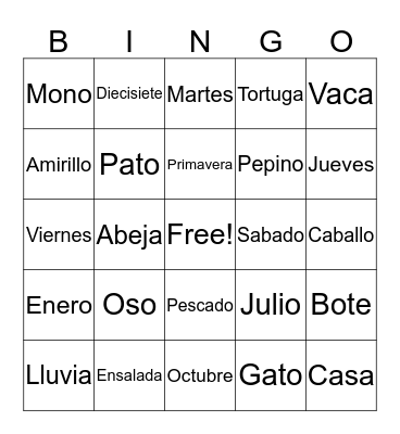Spanish Bingo Card