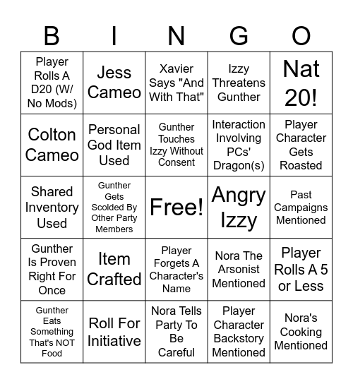 DND Bingo Card