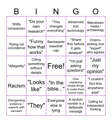 Conspiracy theories Bingo Card