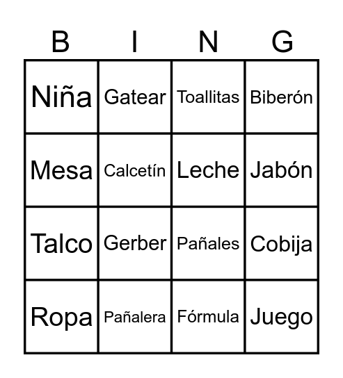 Baby Avila Rojas Bingo Card