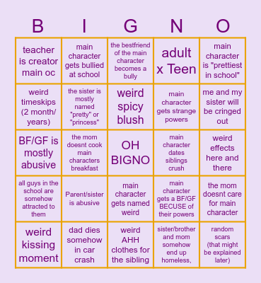 Gacha cringe Bingo Card