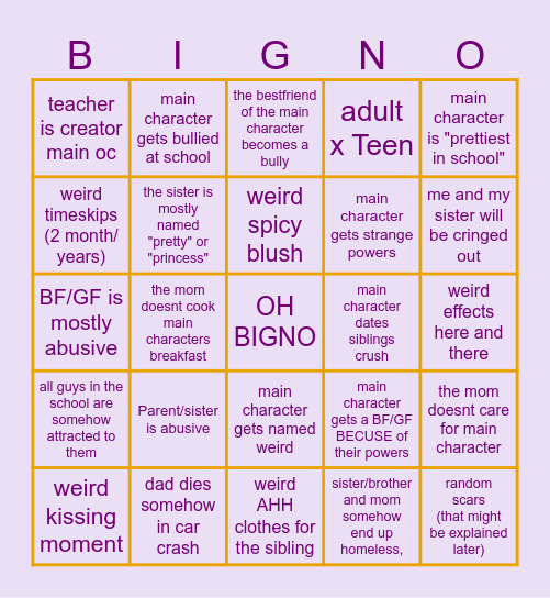 Gacha cringe Bingo Card