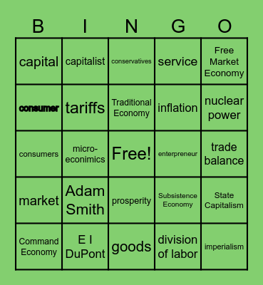 TTCS HS Economics Bingo Card