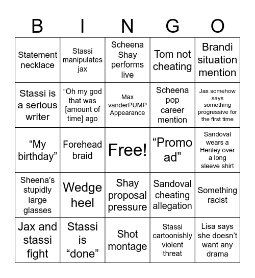 VanderPUMP Bingo Card