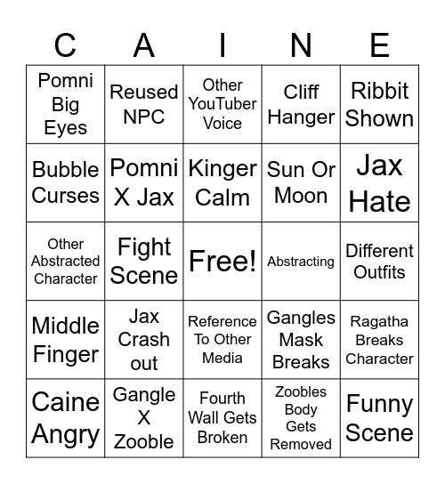 Digital Circus Episode 8 Caine Bingo Card