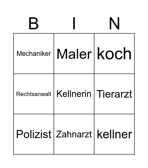 Berufe Bingo Card