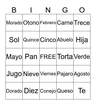 Spanish Bingo Card