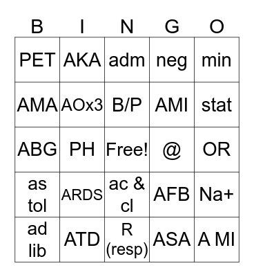 MEDICAL TERM WEEK 1 Bingo Card
