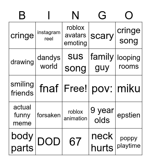 fyp card Bingo Card