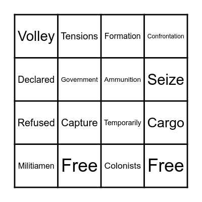 American Revolution Bingo Card