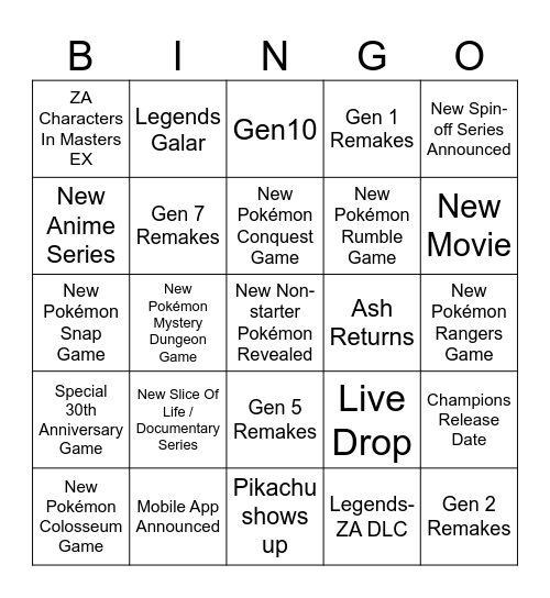 Pokémon 30th Anniversary Bingo Card