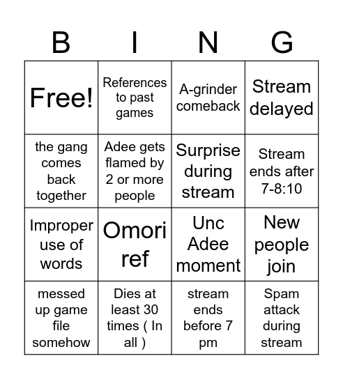 SILKSONG STREAM Bingo Card