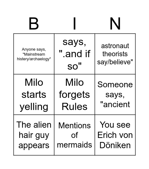 Ancient aliens Bingo Card