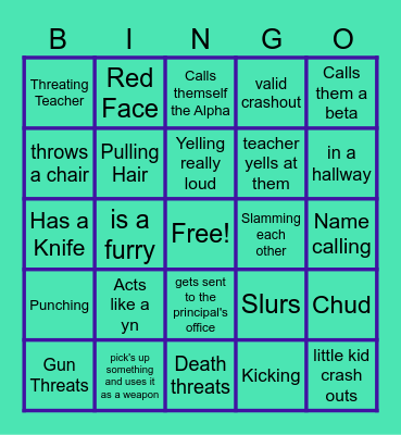 School Crashouts Bingo Card