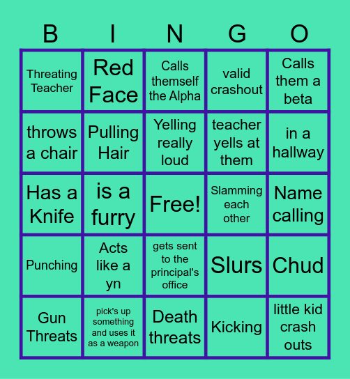 School Crashouts Bingo Card