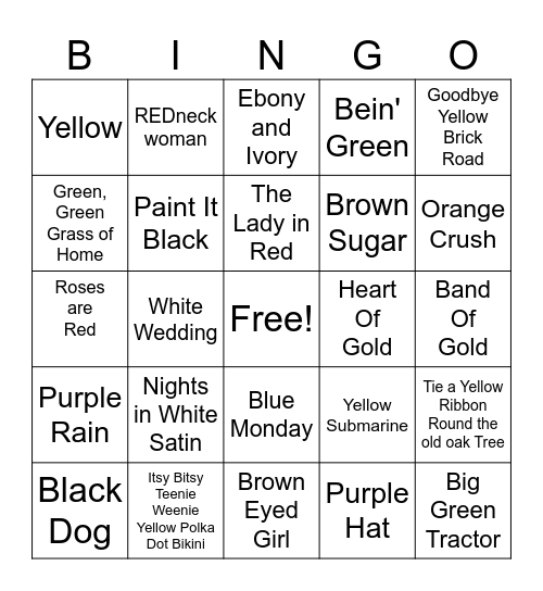 COLORS Bingo Card