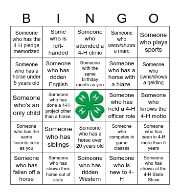 4-H People Bingo Card