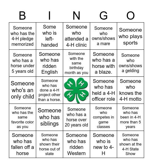 4-H People Bingo Card