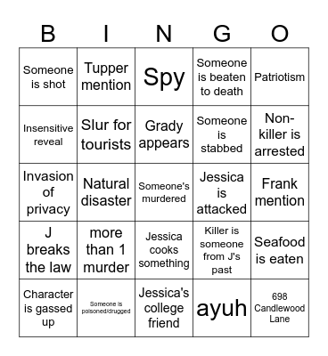Murder, She Wrote, he read (Cabot Cove) Bingo Card