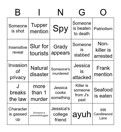 Murder, She Wrote, he read (Cabot Cove) Bingo Card