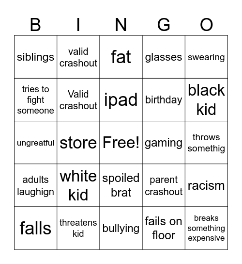 KID CRASHOUT BINGO Card