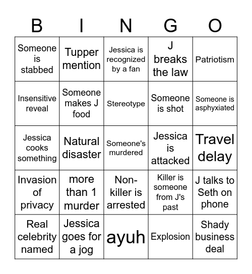 Murder, She Wrote, he read (Outside Cabot Cove) Bingo Card