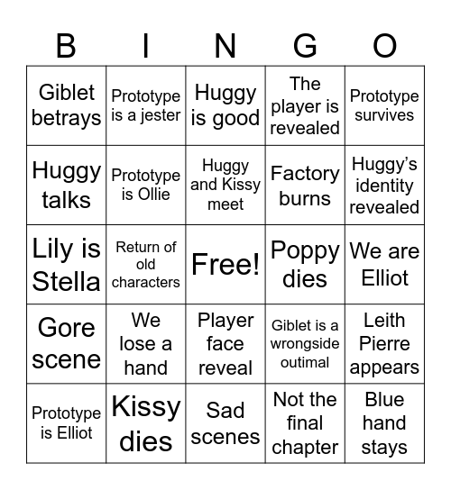 Poppy Playtime Chapter 5 Bingo Card