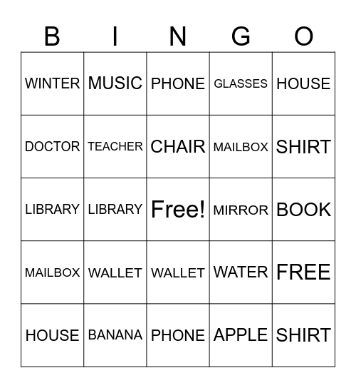 Untitled Bingo Card