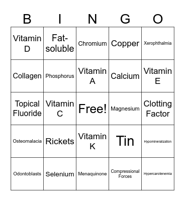Oral Health Nutrition Exam 3 Review Bingo Card