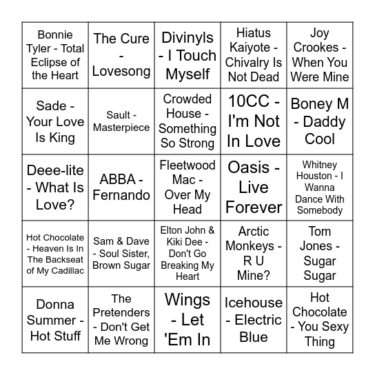 ★ Music Bingo w Bonnie Anne ★ Bingo Card