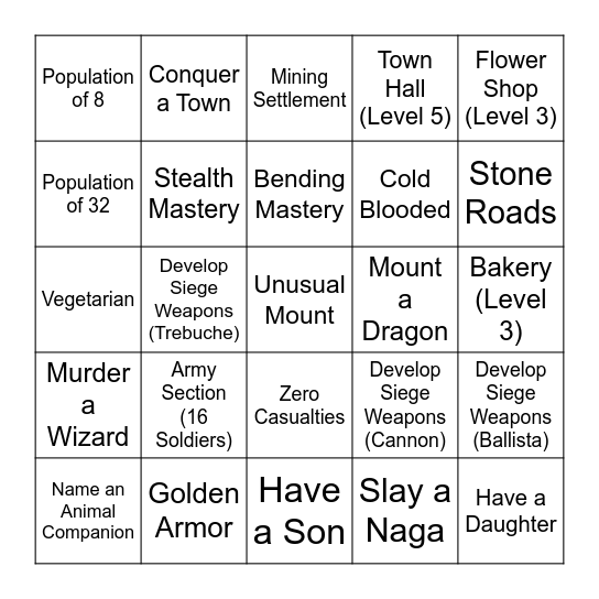 The Empire of Enmity Bingo Card