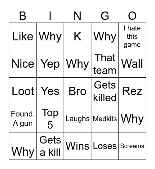 My brother playing apex Bingo Card