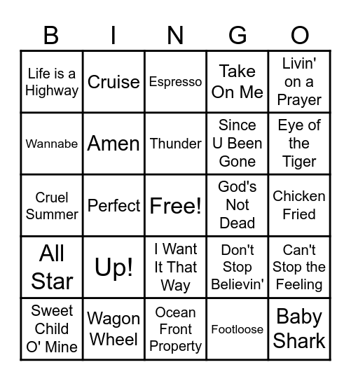 Trinity DJ Bingo Card