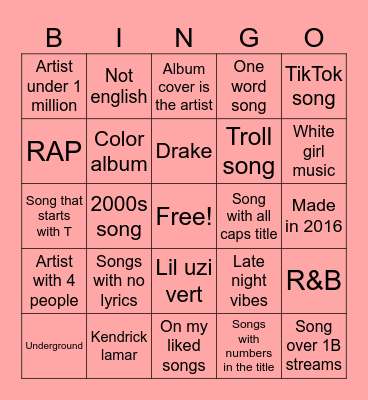 Spotify Bingo Card