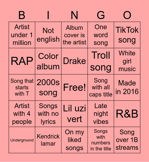 Spotify Bingo Card