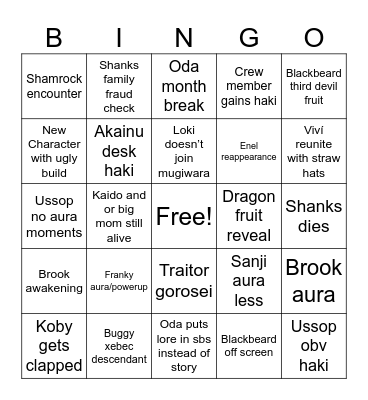 One piece bingo Card