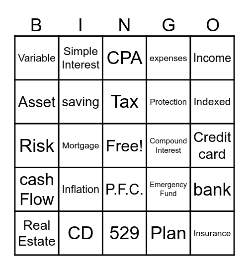 Teens' Money Camp Bingo Card
