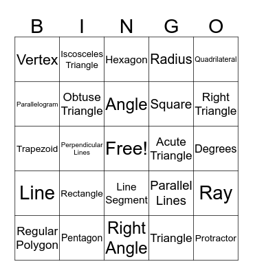 Geometry Bingo Card