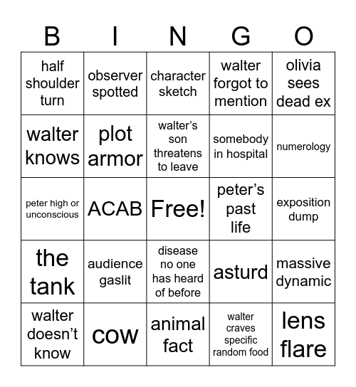 FRINGE Bingo Card