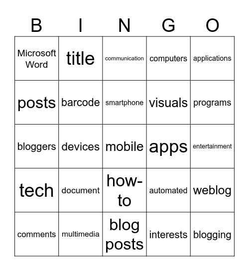 Blogs & Mobile Applications Bingo Card