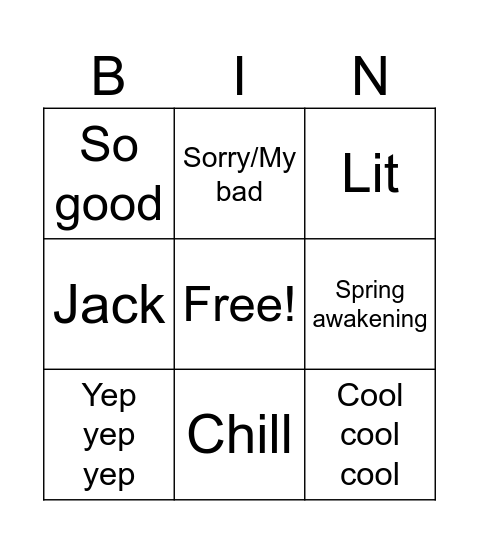 Mia Bingo Card