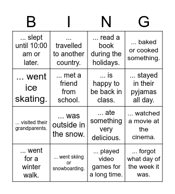 Holiday Bingo (Find someone who...) Bingo Card